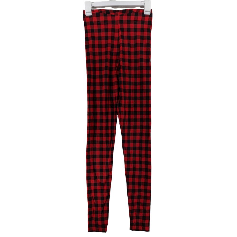 Old Navy Buffalo Plaid Leggings XS Tall Black Red High‎ Waisted Check Mid Rise